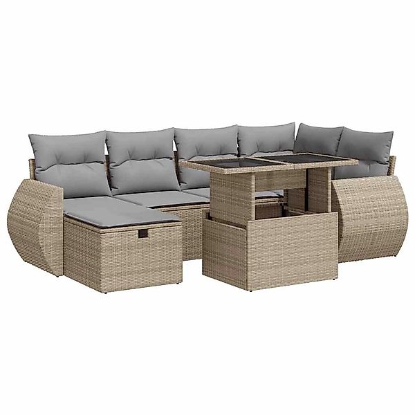vidaXL 7-Tlg Garten-Sofagarnitur mit Kissen Beige Poly Rattan 3327899 günstig online kaufen