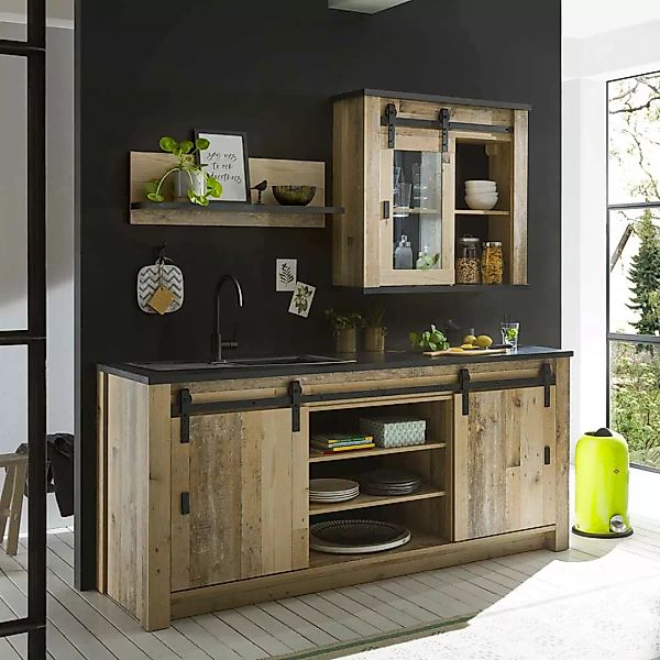 Küchenmöbel Wand im Landhausstil Holz verwittert (dreiteilig) günstig online kaufen