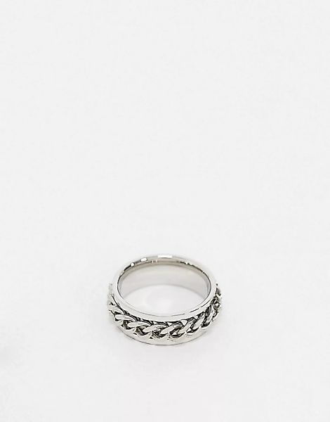 ASOS DESIGN – Flacher, silberfarbener Ring aus Edelstahl mit beweglichem Ke günstig online kaufen