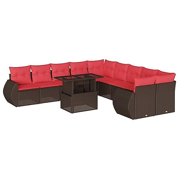 vidaXL 11-Tlg Gartensofa-Set mit Kissen Braun Polyrattan 3268804 günstig online kaufen