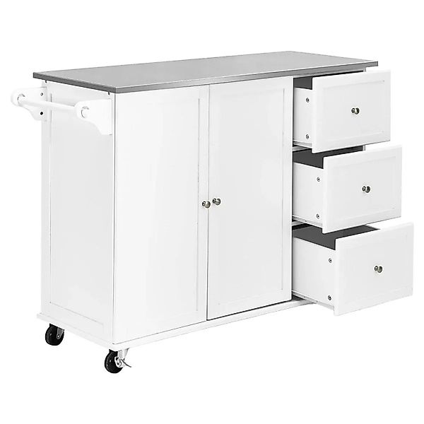Costway Mobiler Küchenwagen mit Arbeitsplatte Aus Edelstahl Weiß günstig online kaufen