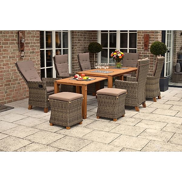 Merxx Toskana Set 13-tlg. 6 Sessel inkl. Auflagen Flex-Gartentisch Ausziehb günstig online kaufen