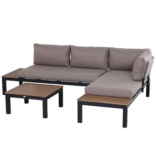 Outsunny 3-teiliges Gartenmöbel-Set mit Sofa und Kissen, Beistelltisch, Alu günstig online kaufen