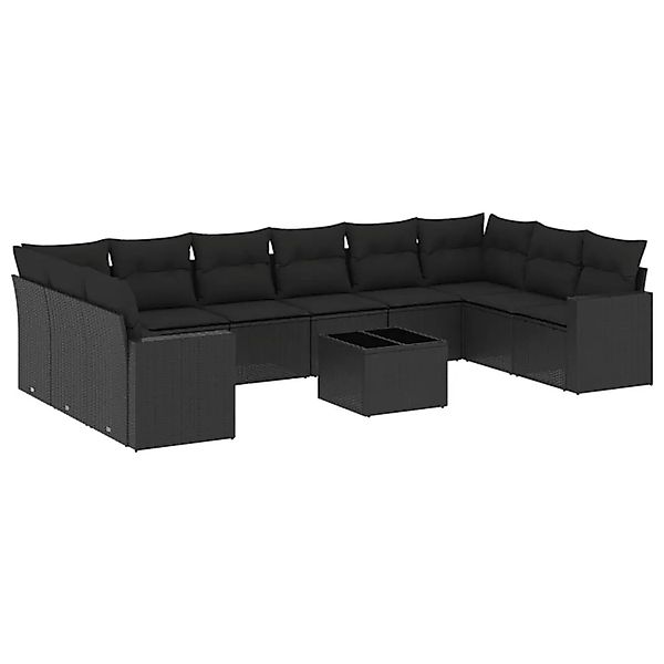 vidaXL 11-Tlg Garten-Sofagarnitur mit Kissen Schwarz Poly Rattan 3251812 günstig online kaufen