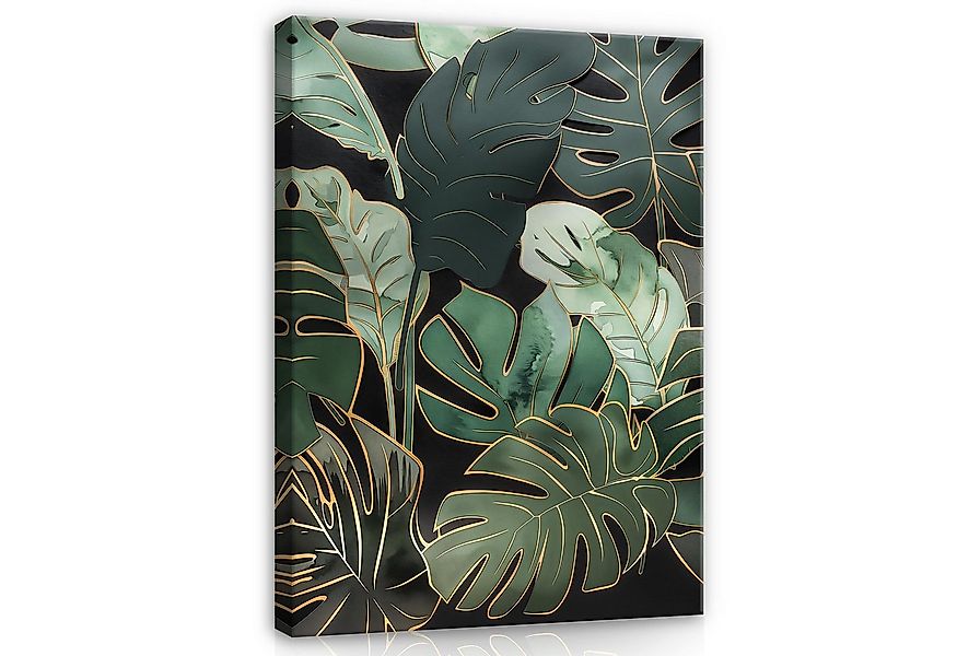 Wallarena Leinwandbild Blätter Grün Gold Natur Wandbilder XXL Wand Deko Bil günstig online kaufen
