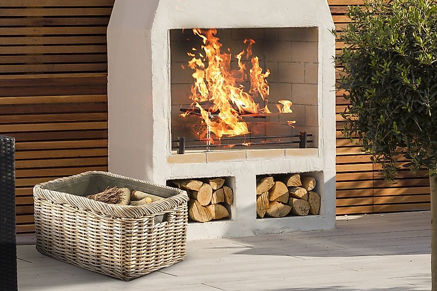 Kobolo Kaminholzkorb Holztrage Rattan grau mit günstig online kaufen
