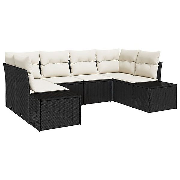 vidaXL Loungesofa 6-teiliges Garten Sofa Set mit Kissen Schwarz Poly Rattan günstig online kaufen