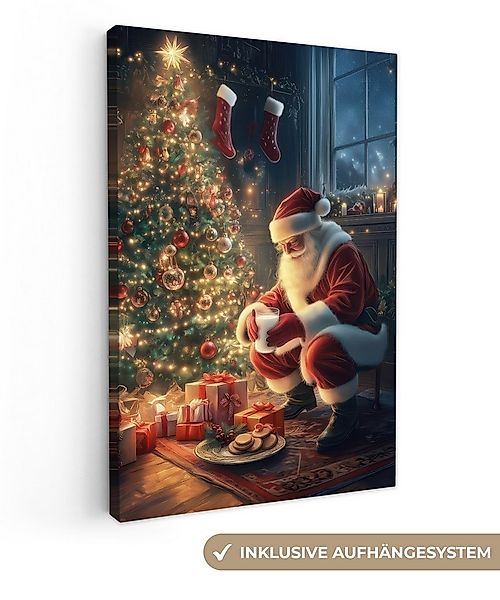 OneMillionCanvasses® Leinwandbild Weihnachtsmann - Kamin - Dunkel, Fotodruc günstig online kaufen