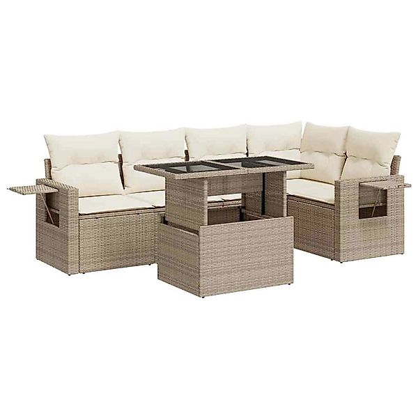 vidaXL 6-Tlg Garten-Sofagarnitur mit Kissen Beige Poly Rattan 3326479 günstig online kaufen