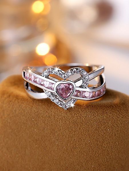 THE FASHION HOUSE Fingerring Eleganter Herzring aus Legierung mit pinkem Zi günstig online kaufen