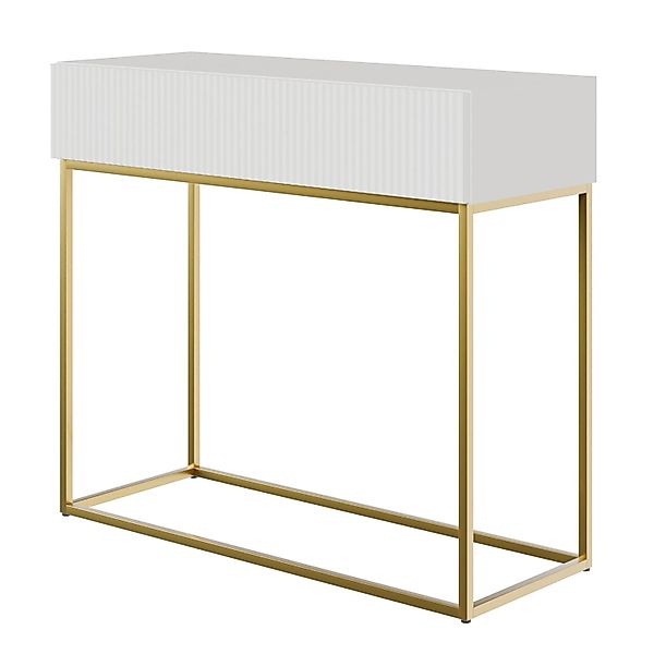 Selsey Veldio Konsolentisch 90 cm mit Lamellenfront und Schublade Weiß mit günstig online kaufen