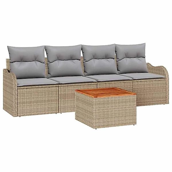 vidaXL Gartensofa-set 5-Tlg Beige und Hellgrau Poly-Rattan 3356054 günstig online kaufen