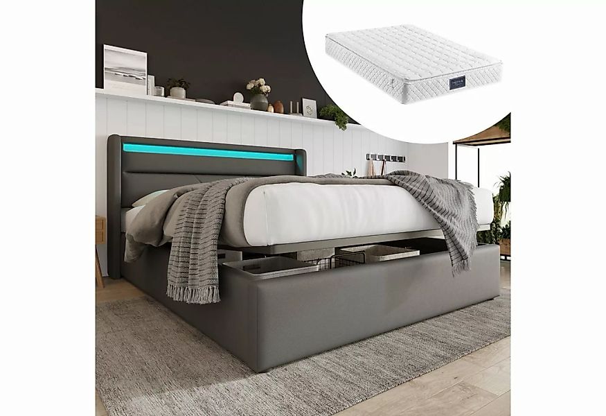 WISHDOR Polsterbett Doppelbett Funktionsbet Stauraumbett Bett (140x200cm Mi günstig online kaufen