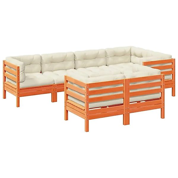 vidaXL 7-Tlg Garten-Sofagarnitur mit Kissen Wachsbraun Kiefernholz 3299497 günstig online kaufen