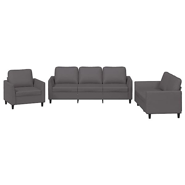vidaXL 3-Tlg Sofagarnitur mit Kissen Grau Kunstleder 3201742 günstig online kaufen