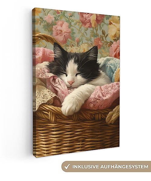 OneMillionCanvasses® Leinwandbild Katze - Blumendruck - günstig online kaufen