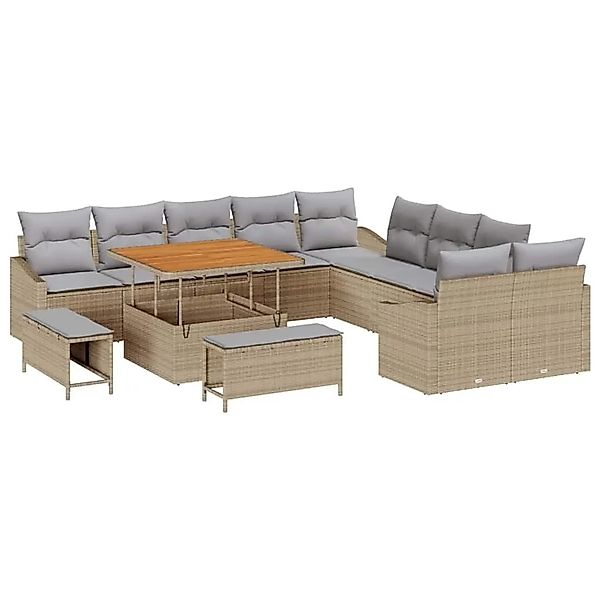 vidaXL Gartensofa-Set mit Kissen mit Speicher 13 Stk Beige Poly Rattan 3364 günstig online kaufen
