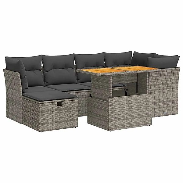 vidaXL 7-Tlg Garten-Sofagarnitur mit Kissen Grau Poly Rattan Akazie 3327977 günstig online kaufen