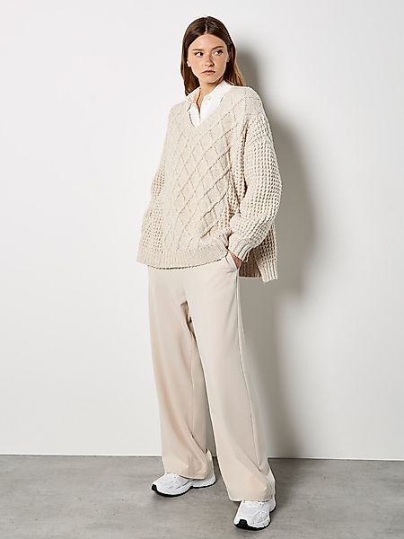 Apricot V-Ausschnitt-Pullover Grobstrickpullover mit Waffel- und günstig online kaufen