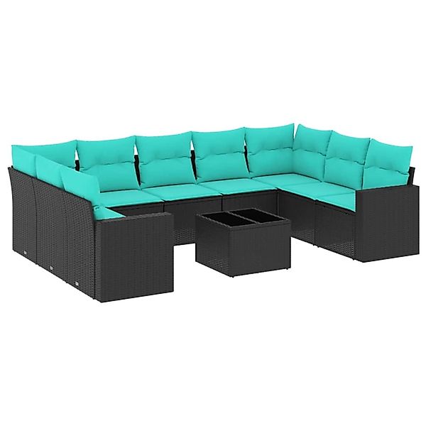 vidaXL 10-Tlg Garten-Sofagarnitur mit Kissen Schwarz Poly Rattan 3219397 günstig online kaufen