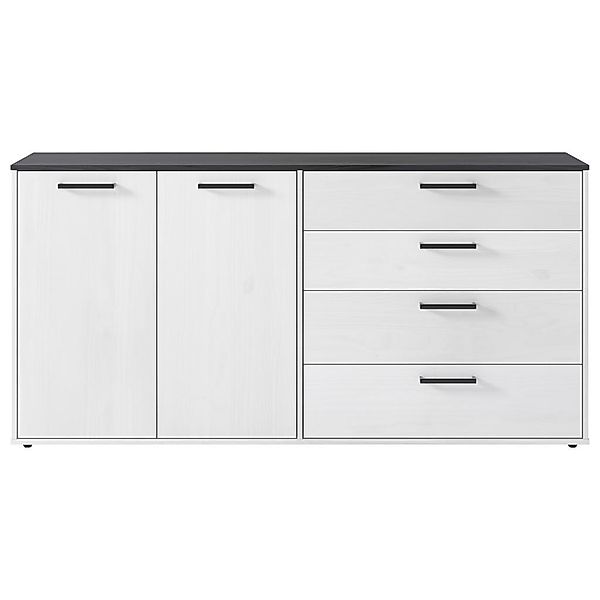 Sideboard Smart 1 Massivholz kiefer weiß schwarz B/H/T: ca. 180x89x40 cm günstig online kaufen