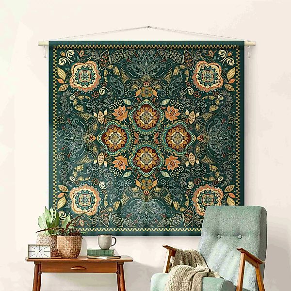 Wandteppich Detailliertes Boho Muster in Grün günstig online kaufen