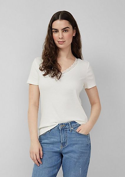 s.Oliver Kurzarmshirt T-Shirt Ripp-T-Shirt mit Spitze am Ausschnitt günstig online kaufen