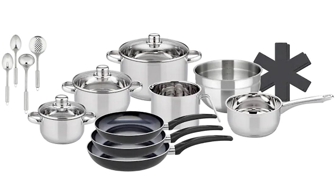 Elo Basic Topf-Set »Galactica« Edelstahl 201 Set, 5 Töpfe,3 Deckel, 3 Pfann günstig online kaufen