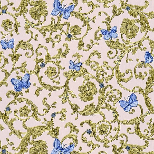 PROFHOME 343256-GU Luxus Tapete Blumen schimmernd Blau Gold Rosa 7,035 m2 0 günstig online kaufen