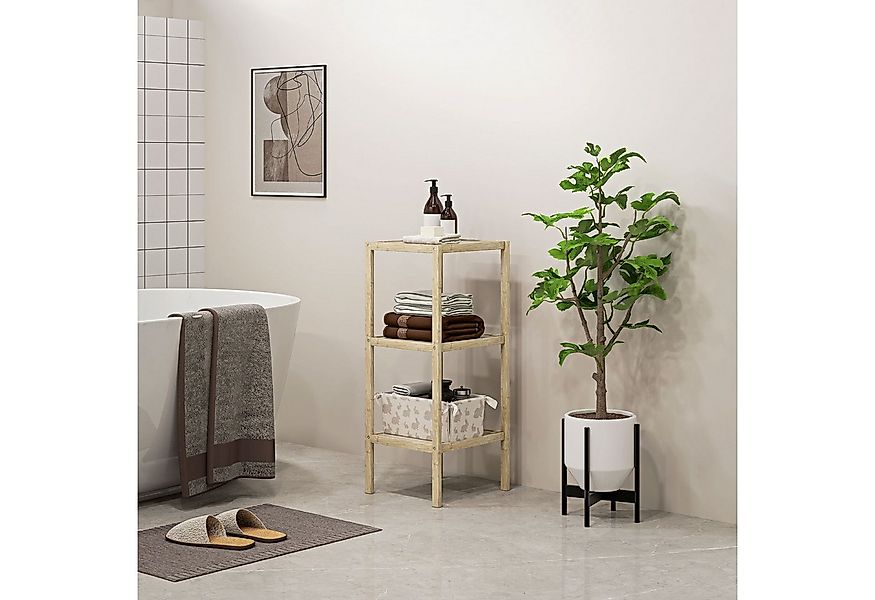 HOMCOM Badregal mit 3 Ebenen, aus Bambus, mit Fußpolster, Badezimmerregal 1 günstig online kaufen