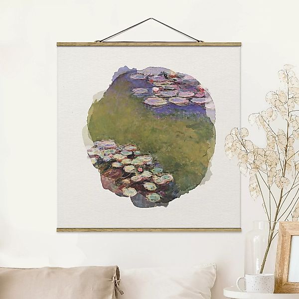 Stoffbild Blumen mit Posterleisten - Quadrat Wasserfarben - Claude Monet - günstig online kaufen