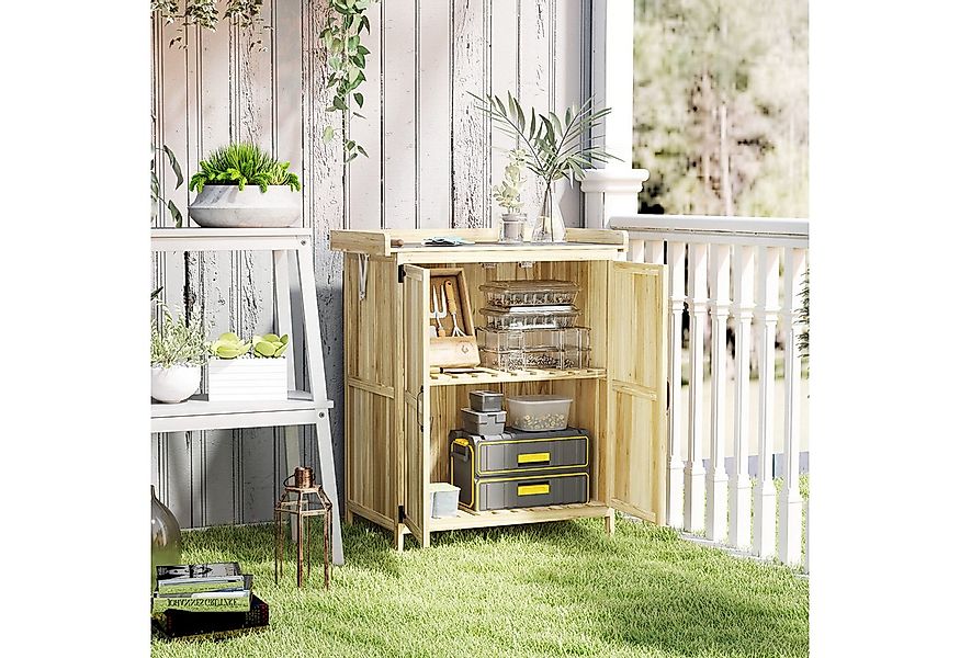 Outsunny Gerätehaus wetterfest, mit Klappdach, Ablagen, Arbeitsfläche, BxT: günstig online kaufen