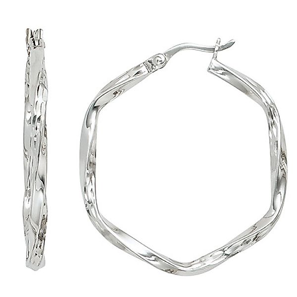 SIGO Creolen eckig sechseckig 925 Silber diamantiert Ohrringe Silbercreolen günstig online kaufen