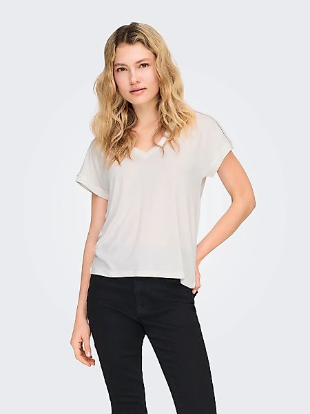 ONLY V-Shirt "ONLFREE LIFE S/S V-NECK LACE TOP JRS" Materialmix, loose fit, günstig online kaufen