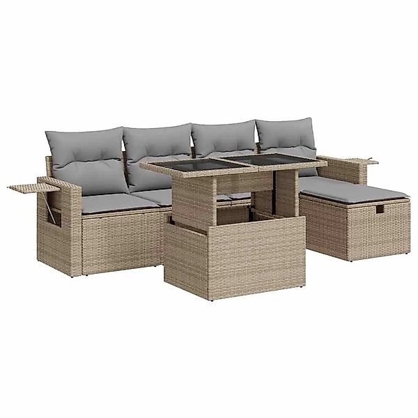 vidaXL 6-Tlg Garten-Sofagarnitur mit Kissen Beige Poly Rattan 3327849 günstig online kaufen