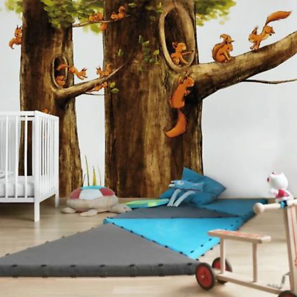 Bilderwelten Kindertapete Zuhause der Einhörnchen braun Gr. 480 x 320 günstig online kaufen