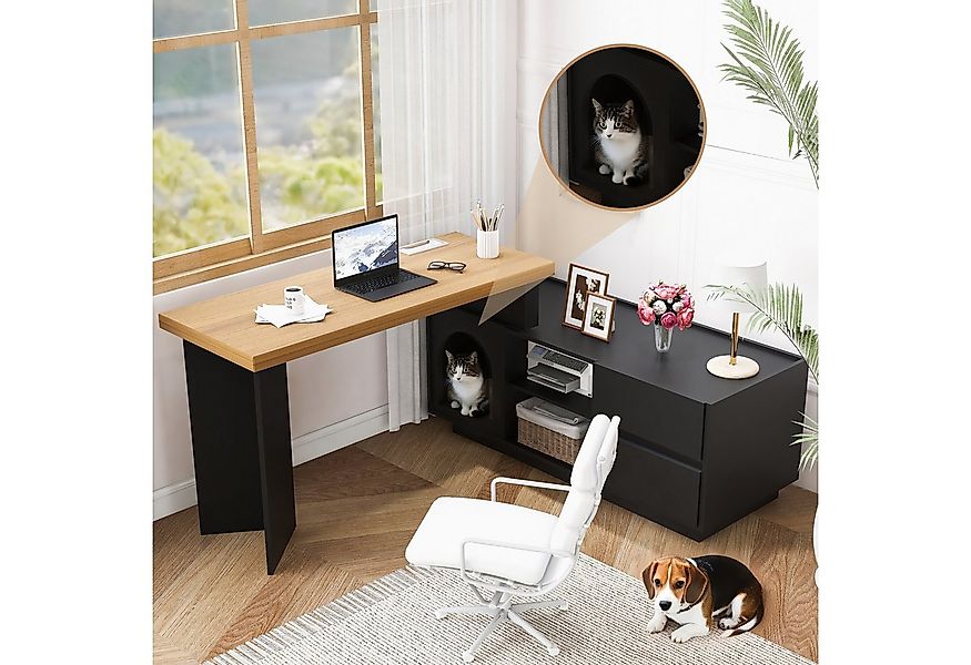REDOM Eckschreibtisch Stauraum für Haustierbesitzer (Ecktisch, Computertisc günstig online kaufen