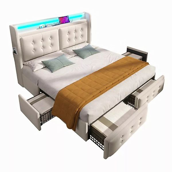 TavilaEcon Stauraumbett Doppelbett mit Led-Kopfteil und USB Ladefunktion un günstig online kaufen