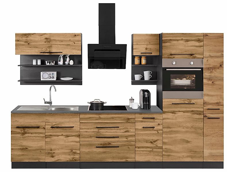 KOCHSTATION "KS-Tulsa" ohne E-Geräte, Breite 320 cm, schwarze Metallgriffe, günstig online kaufen