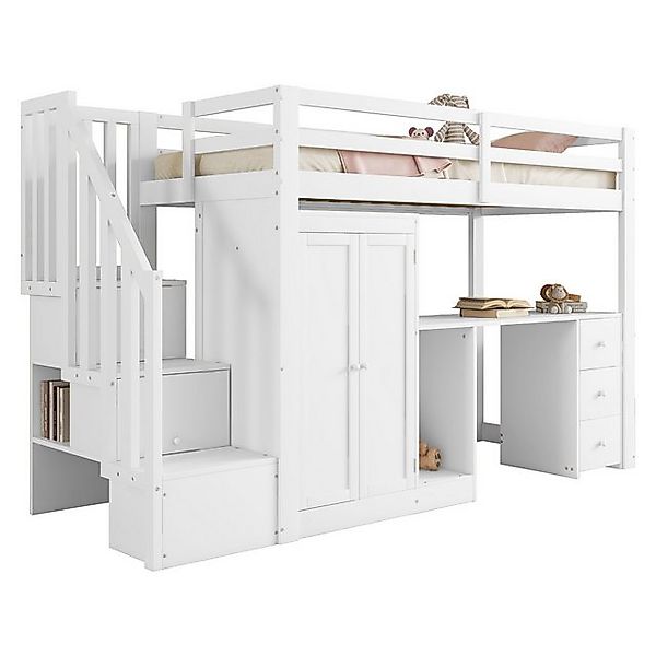 REDOM Kinderbett Hochbett 90x200 cm mit Kleiderschrank & Treppe,Schreibtisc günstig online kaufen