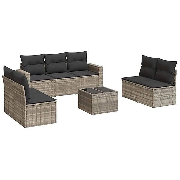 vidaXL 8-Tlg Garten-Sofagarnitur mit Kissen Hellgrau Poly Rattan 3251179 günstig online kaufen