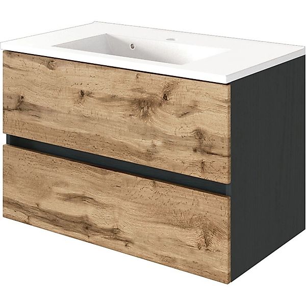 Held Möbel Einzelwaschtisch Bari 80 cm Eiche Natur Matt mit Softclose günstig online kaufen