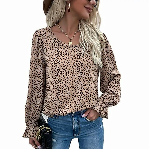 FIDDY Langarmshirt langärmeliges figurbetontes Leopardenmuster-Blusenshirt günstig online kaufen