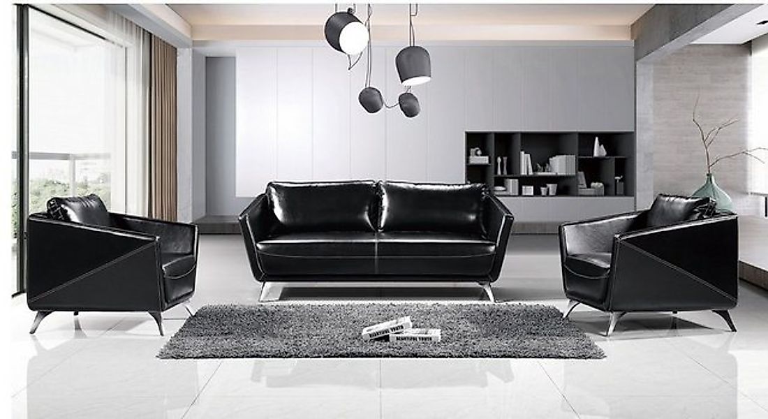 JVmoebel Sofa Moderne Sofagarnitur 3+1+1 Sitzer Schwarze Couchen Leder Neu, günstig online kaufen