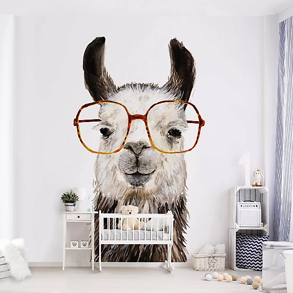 Bilderwelten Kindertapete Hippes Lama mit Brille IV weiß Gr. 192 x 192 günstig online kaufen