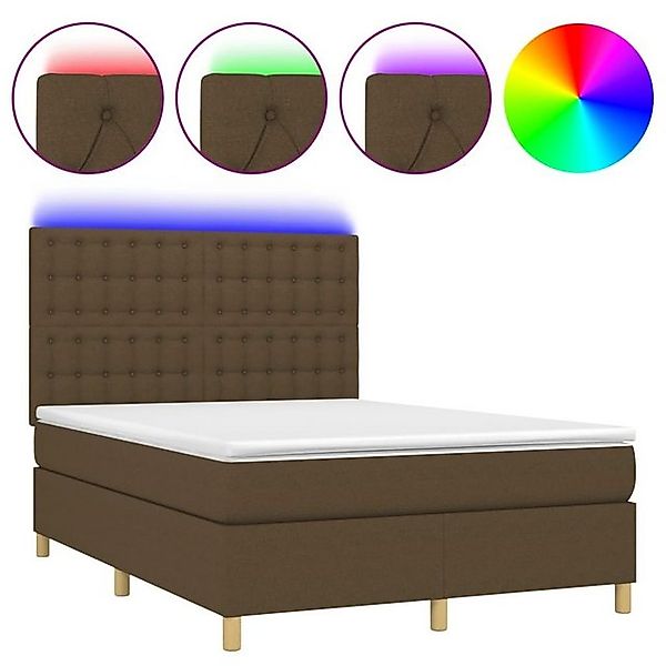 vidaXL Boxspringbett (140 x 190 cm, Knopfheftung Parallel, Braun), mit LED günstig online kaufen