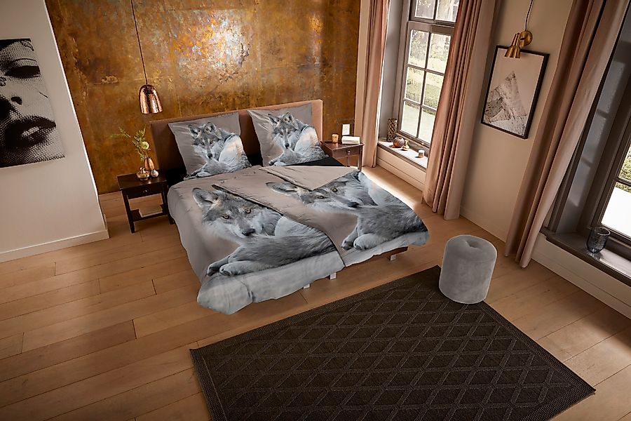 PURE luxury collection Wendebettwäsche »Sharp Wolf«, Mikrofaser, 135x200, P günstig online kaufen