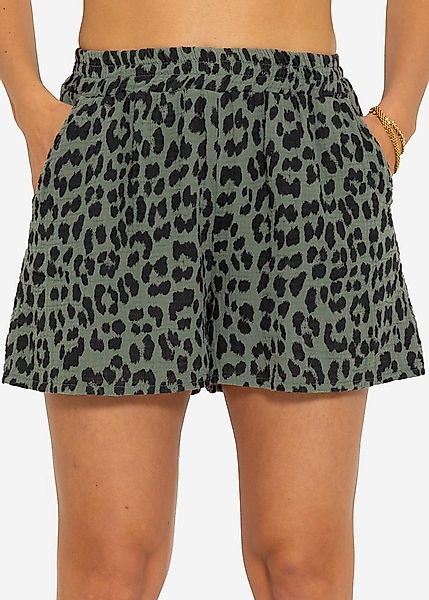 SASSYCLASSY Shorts Lockere Musselin Shorts mit Leo-Print High-Waist Baumwol günstig online kaufen