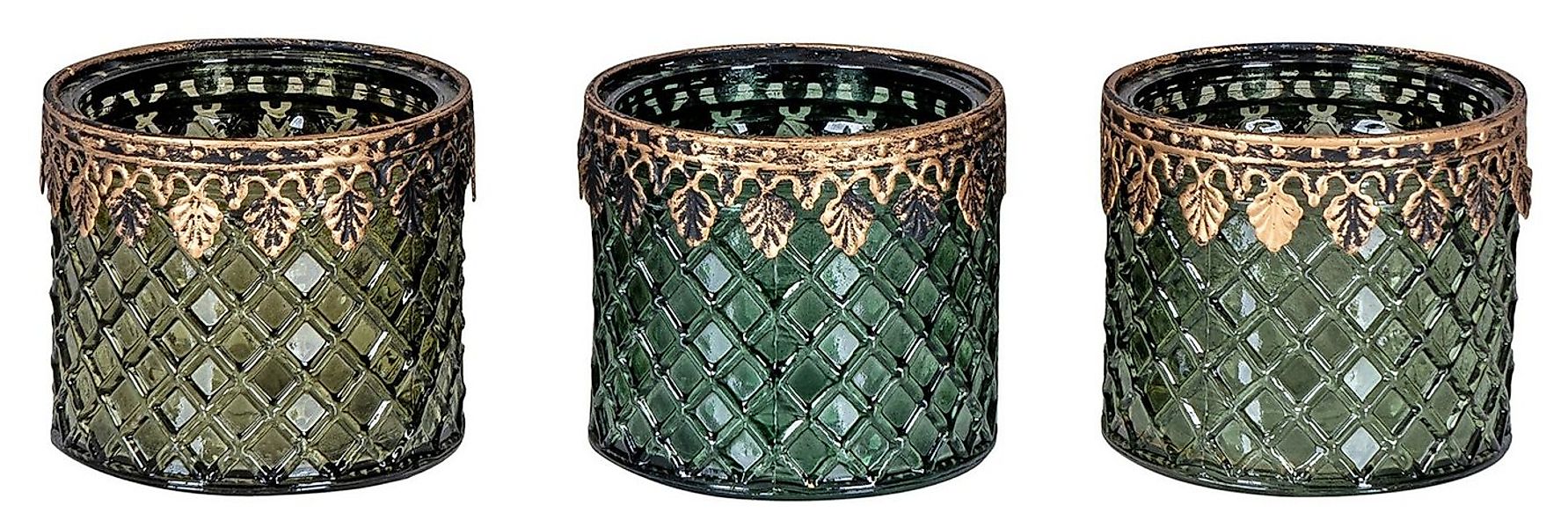 Levandeo® Teelichthalter, 3er Set Teelichthalter Grün Gold Glas Retro Tisch günstig online kaufen