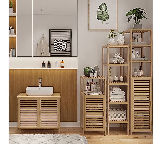 Bellamio Badmöbel-Set Newa aus Bambus, lackiert, (2er-Set, 1x Waschbeckenun günstig online kaufen